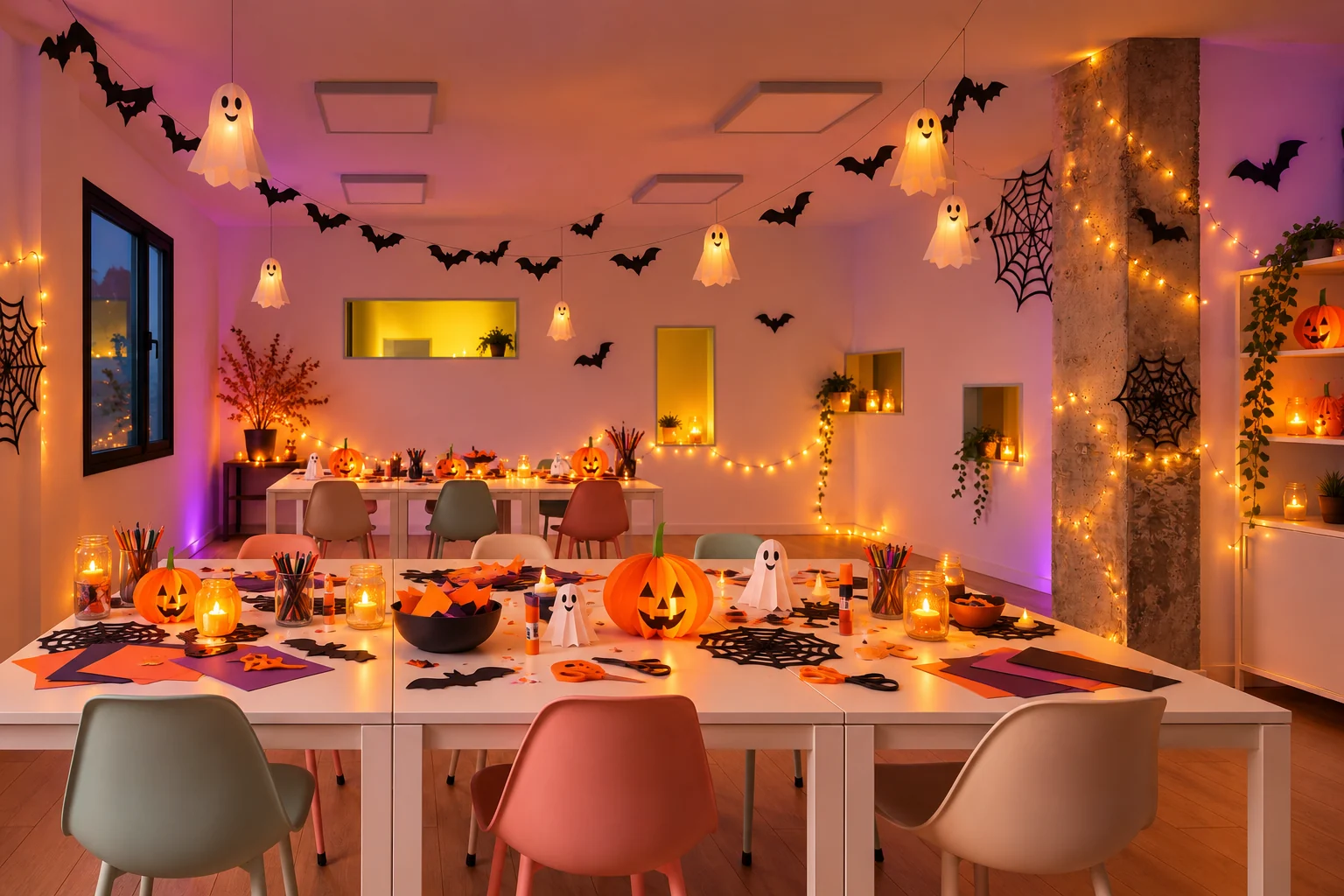 Aula de CREATICS ambientada para el taller de manualidades de Halloween